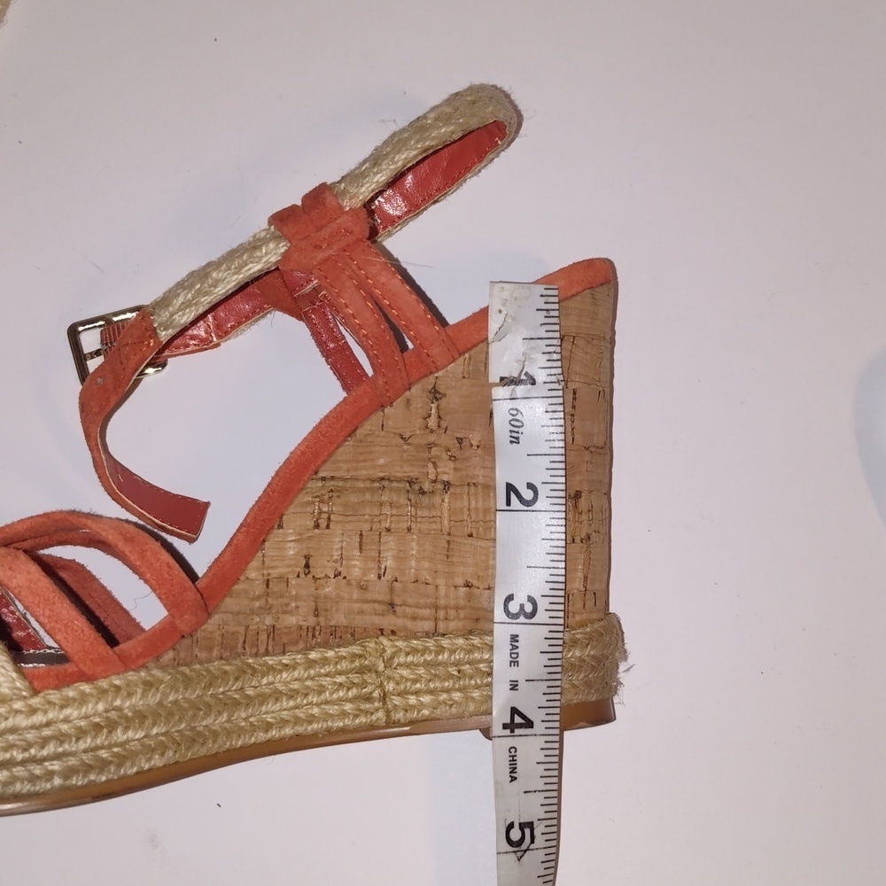 White House Black Market Juniper Leather/Cork Wedges Orange 6 1/2 Women's - Picture 9 of 9